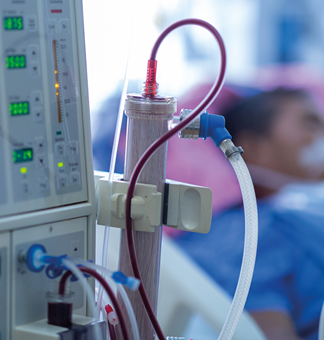 Dialysis patient in hospital bed